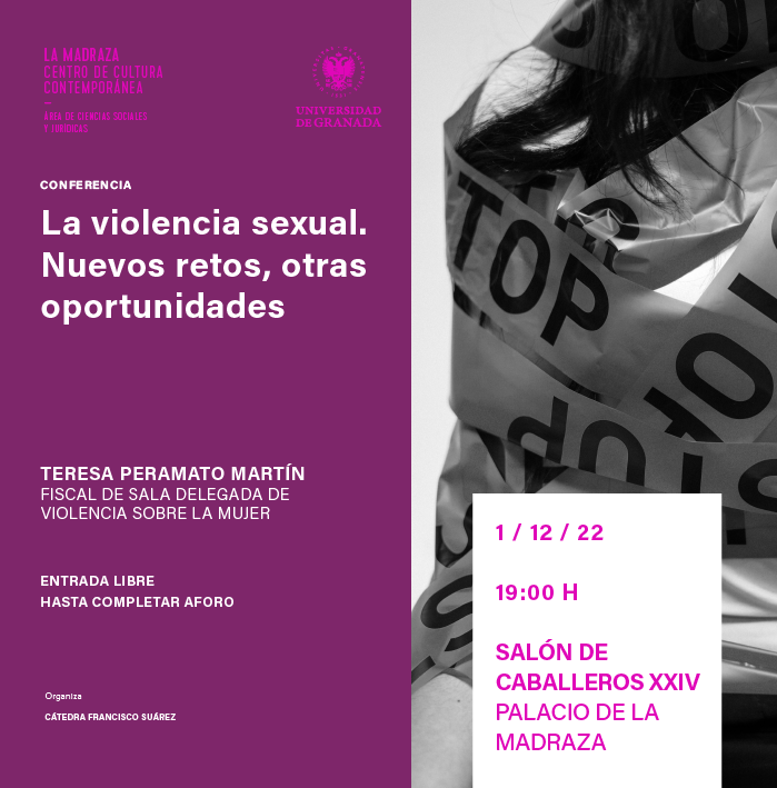 Cartel con los datos del evento sobre la Cátedra Francisco Suárez Teresa Peramato Martín